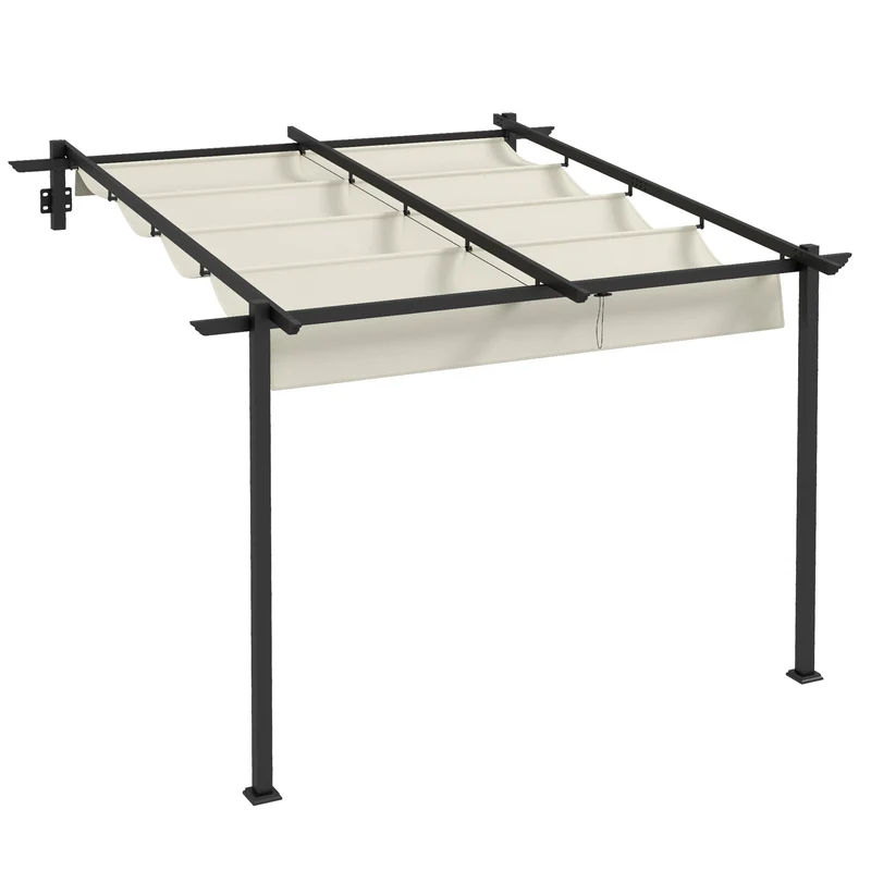 Outsunny Pérgola De Pared 3x3 M Con Techo Retráctil De Poliéster Crema Y Gris