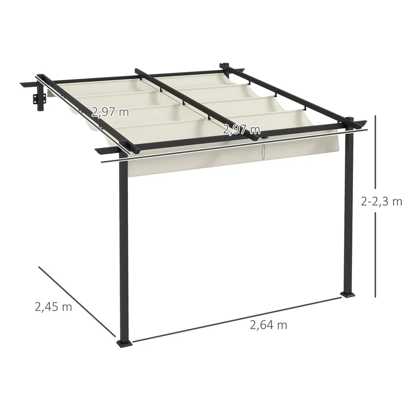 Outsunny Pérgola De Pared 3x3 M Con Techo Retráctil De Poliéster Crema Y Gris