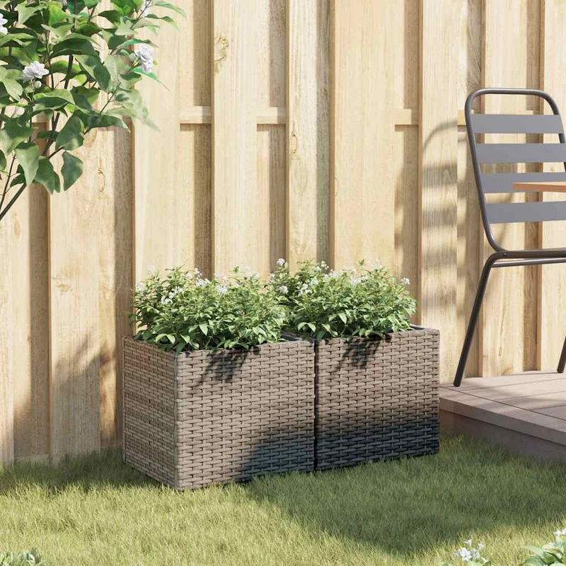 Jardineras 2 Unidades Ratán Sintético Gris 36x30x32 Cm
