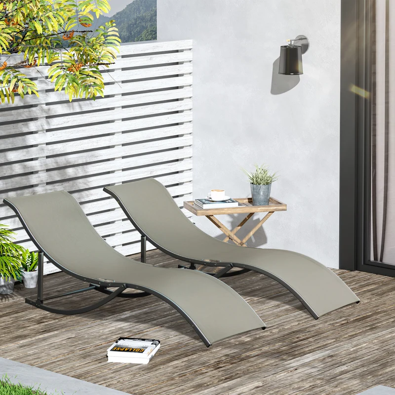 Outsunny 2 Tumbonas Plegables Forma De S Aluminio Texteline Para Terraza Gris