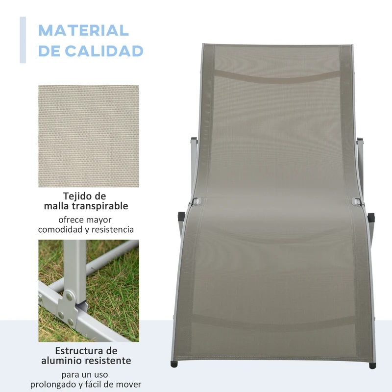 Outsunny 2 Tumbonas Plegables Forma De S Aluminio Texteline Para Terraza Gris
