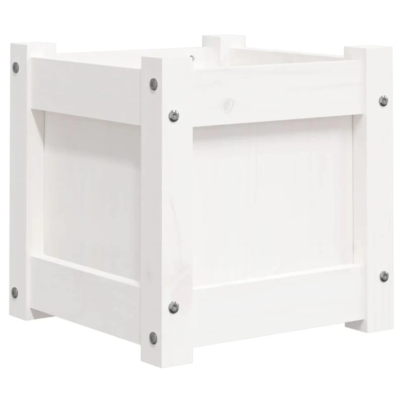 Jardinera De Madera Maciza De Pino Blanca 31x31x31 Cm