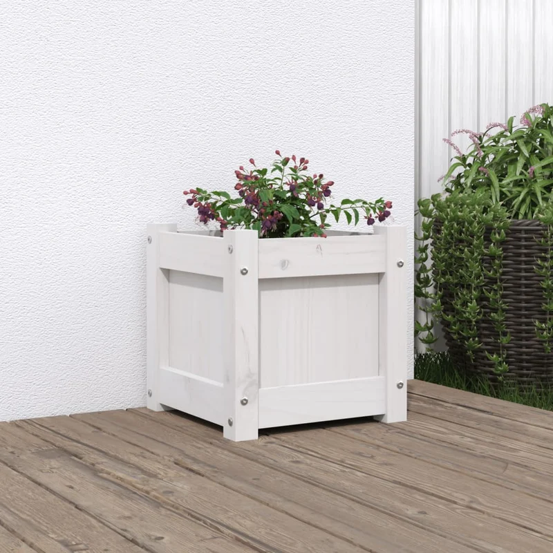 Jardinera De Madera Maciza De Pino Blanca 31x31x31 Cm