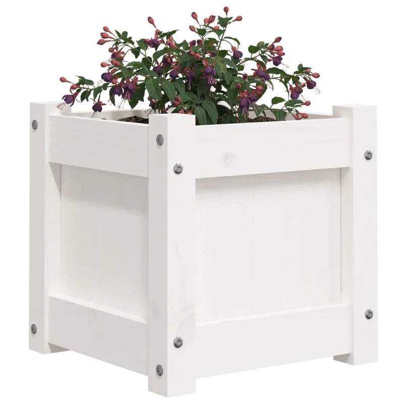 Jardinera De Madera Maciza De Pino Blanca 31x31x31 Cm