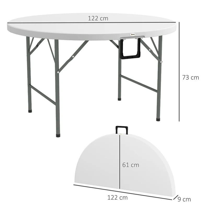 Outsunny Mesa Auxiliar Redonda Con Marco De Acero Ø122x73 Cm Blanco