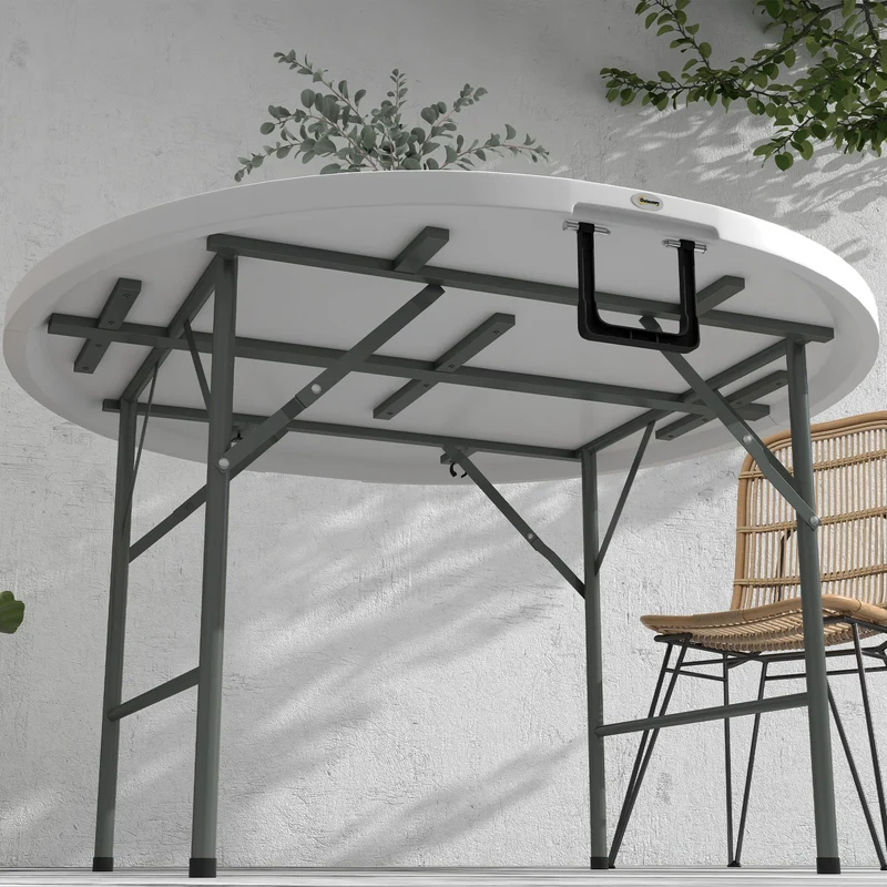 Outsunny Mesa Auxiliar Redonda Con Marco De Acero Ø122x73 Cm Blanco
