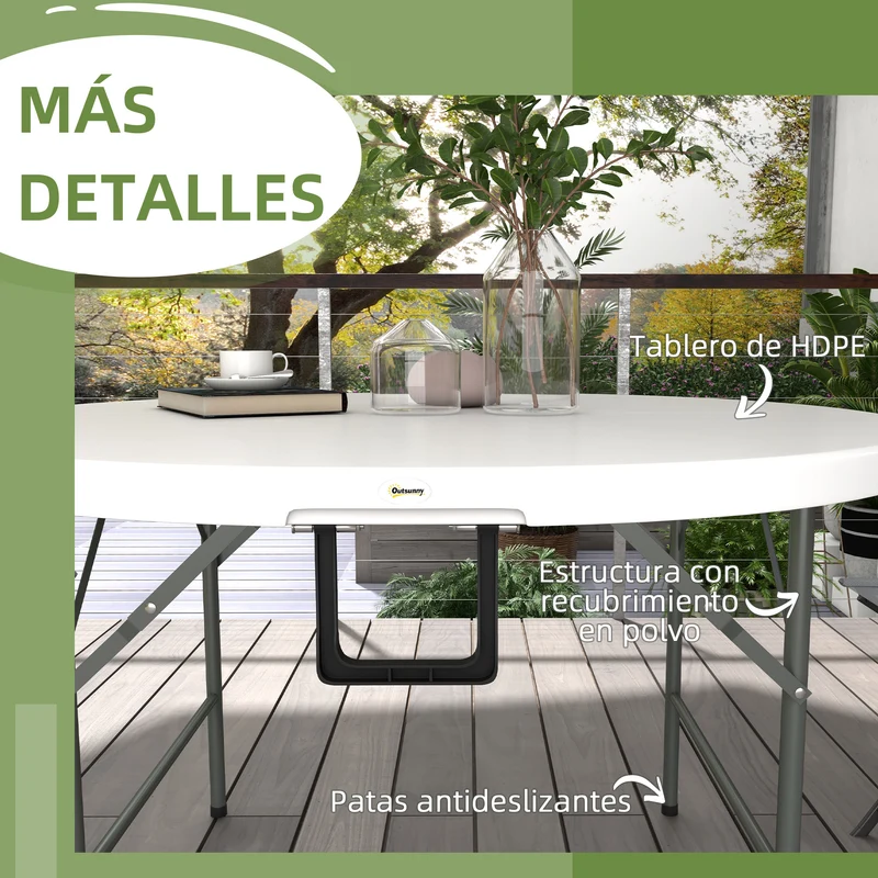 Outsunny Mesa Auxiliar Redonda Con Marco De Acero Ø122x73 Cm Blanco