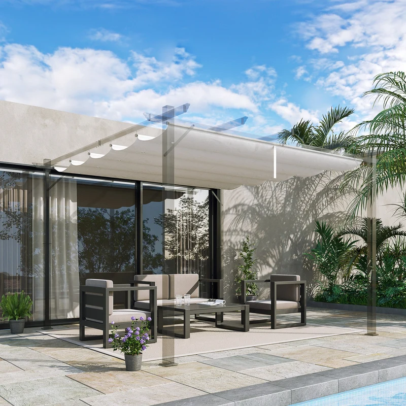 Outsunny Cubierta Para Pérgola Retráctil 2,5x2,55m Para Marco De 3x3 M Crema