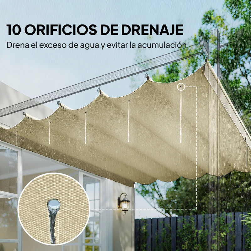 Outsunny Cubierta Para Pérgola Retráctil 2,5x2,55m Para Marco De 3x3 M Crema
