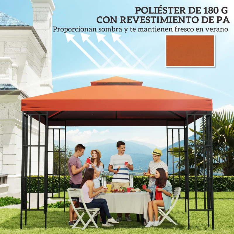 Outsunny Techo De Reemplazo 3x3m Para Estructura De Carpa Cenador Rojo