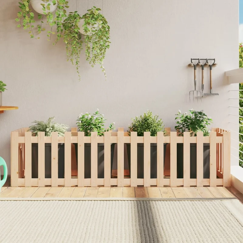 Arriate Elevado Jardín Con Valla Madera Maciza Pino 200x50x50cm