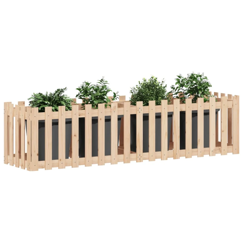 Arriate Elevado Jardín Con Valla Madera Maciza Pino 200x50x50cm
