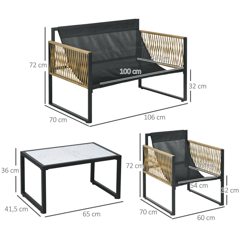 Outsunny Conjunto De Jardín Exterior De Ratán Sintético De 4 Piezas Crema