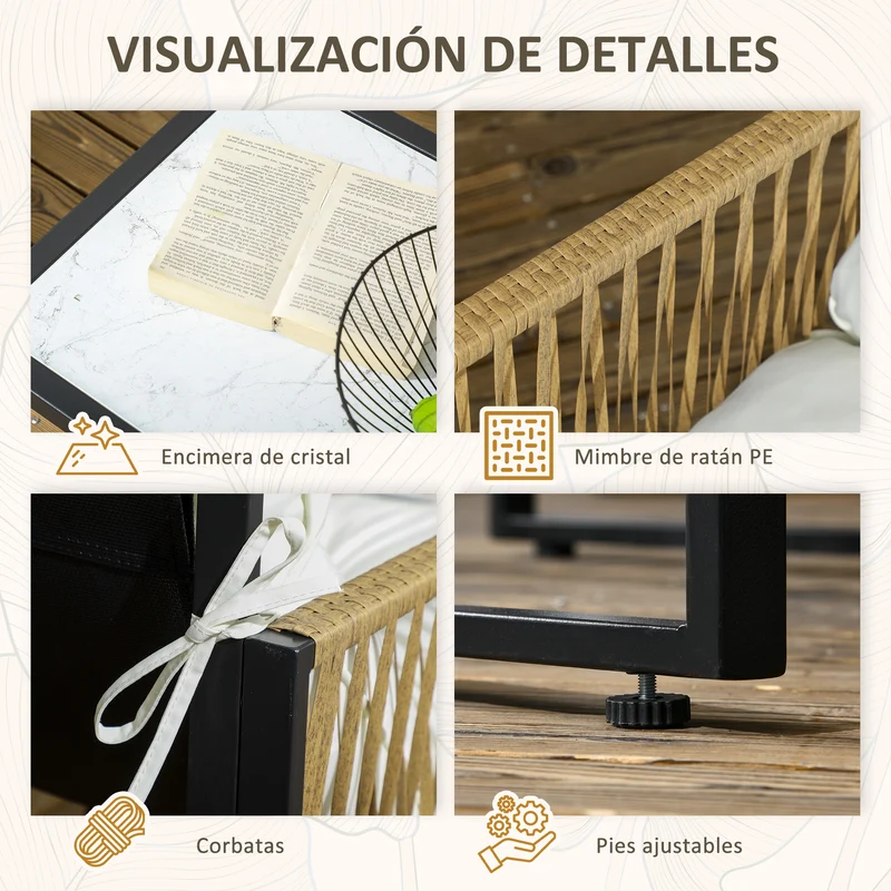 Outsunny Conjunto De Jardín Exterior De Ratán Sintético De 4 Piezas Crema