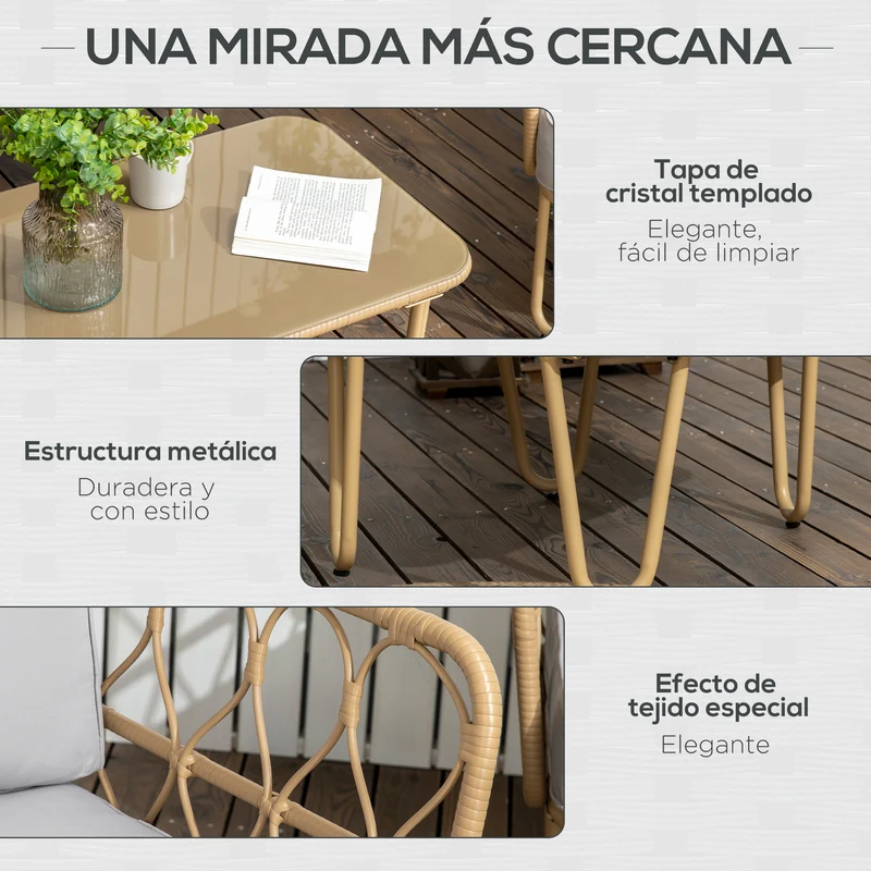 Outsunny Conjunto De Jardín De Ratán Sintético De 4 Piezas Natural Y Gris