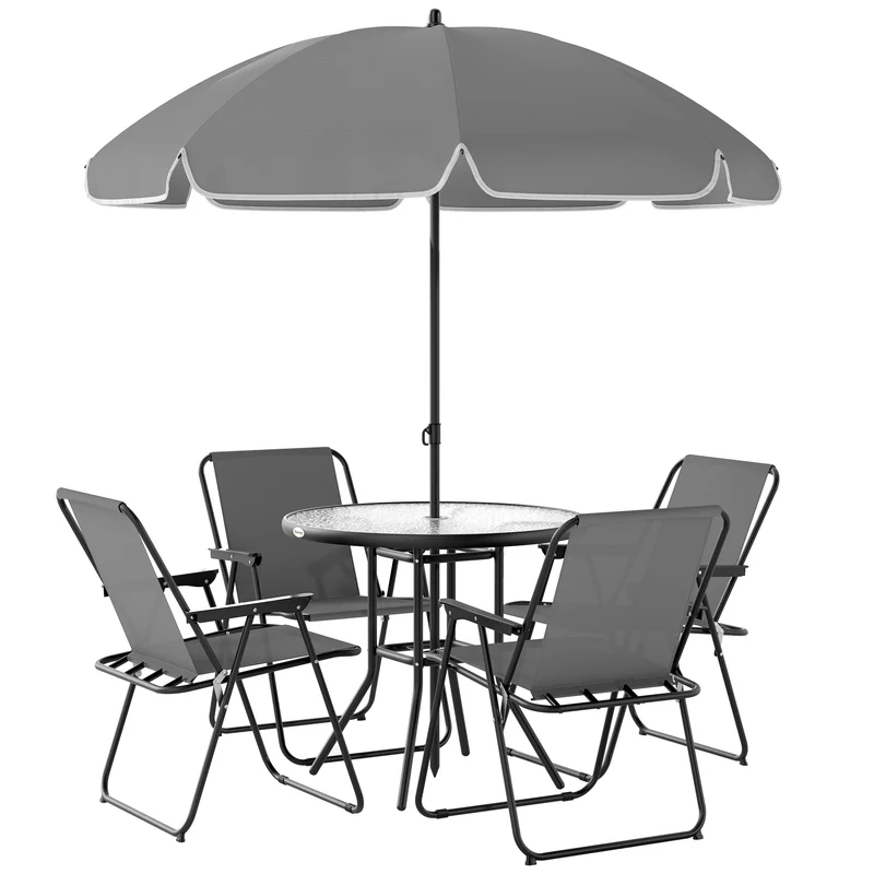 Outsunny Conjunto De Mesa Y Sillas Jardín De 6 Piezas Con Sillas Mesa Y Parasol
