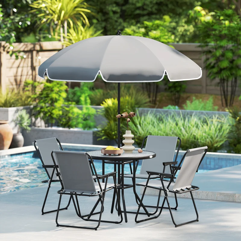 Outsunny Conjunto De Mesa Y Sillas Jardín De 6 Piezas Con Sillas Mesa Y Parasol