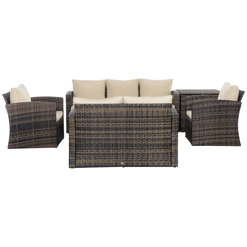 Outsunny Conjunto De Jardín Exterior De Ratán Sintético De 6 Piezas Caqui