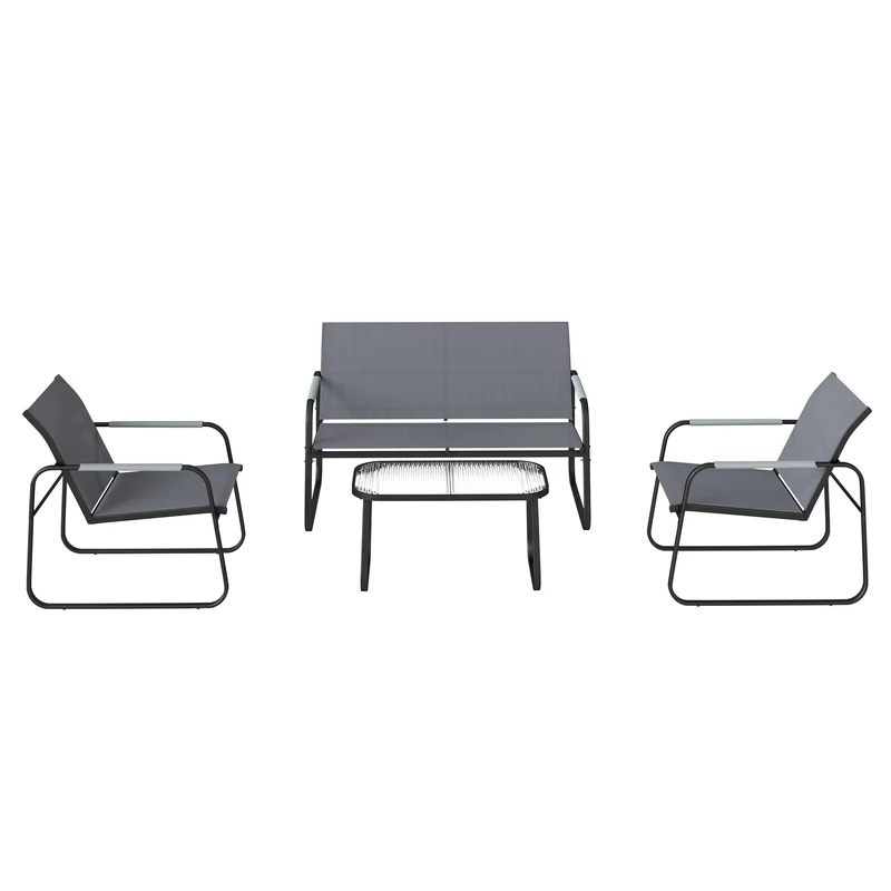 Outsunny Conjunto De Jardín Exterior Con 1 Sofá 2 Sillones Y Mesa Gris
