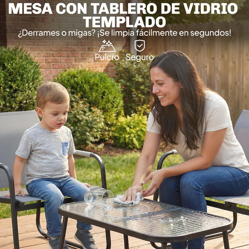 Outsunny Conjunto De Jardín Exterior Con 1 Sofá 2 Sillones Y Mesa Gris