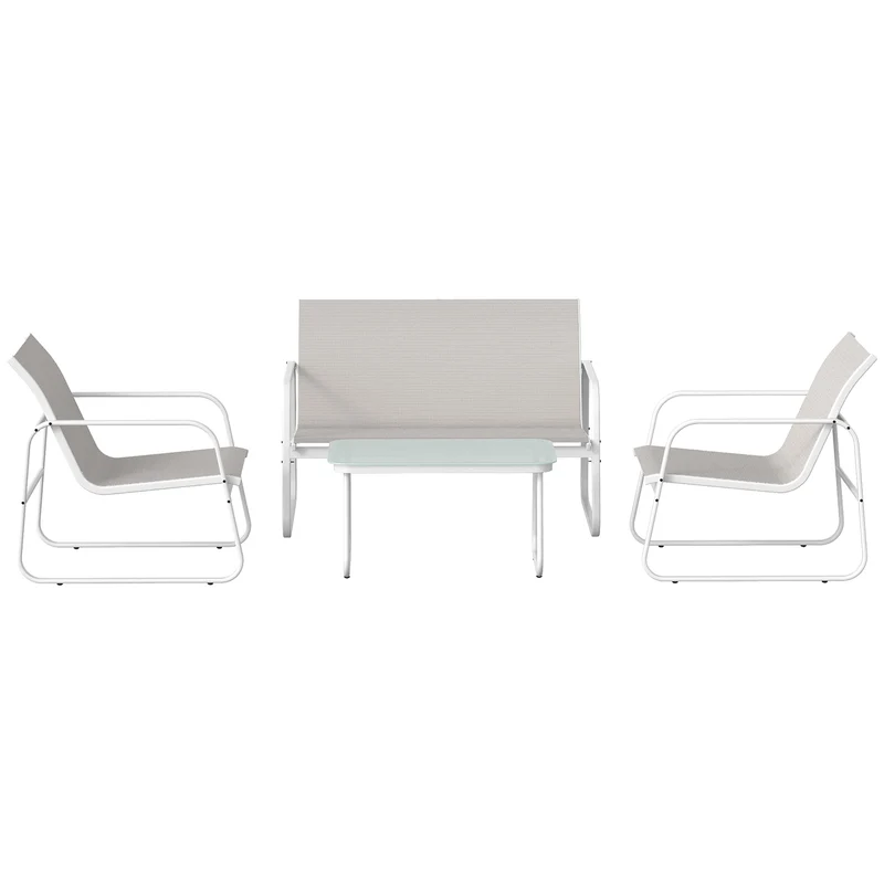 Outsunny Juego Jardín Exterior De 4 Piezas Tela Textilene Mesa De Vidrio Gris