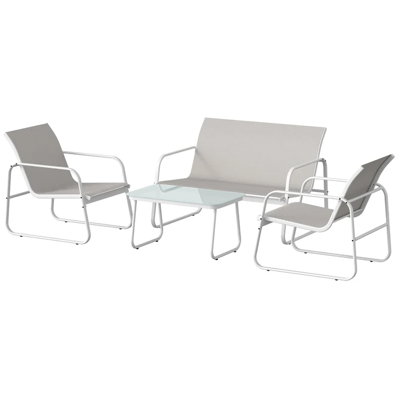 Outsunny Juego Jardín Exterior De 4 Piezas Tela Textilene Mesa De Vidrio Gris