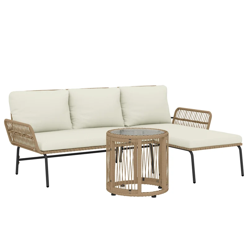 Muebles De Jardín Ratán Outsunny Con Cojines Crema Para Patio