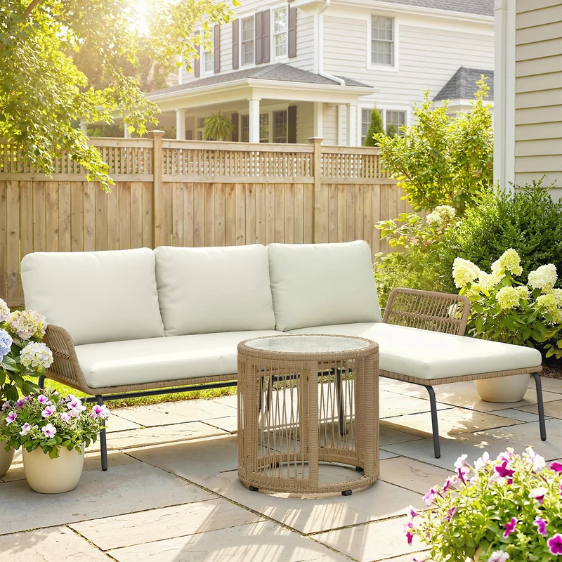 Muebles De Jardín Ratán Outsunny Con Cojines Crema Para Patio
