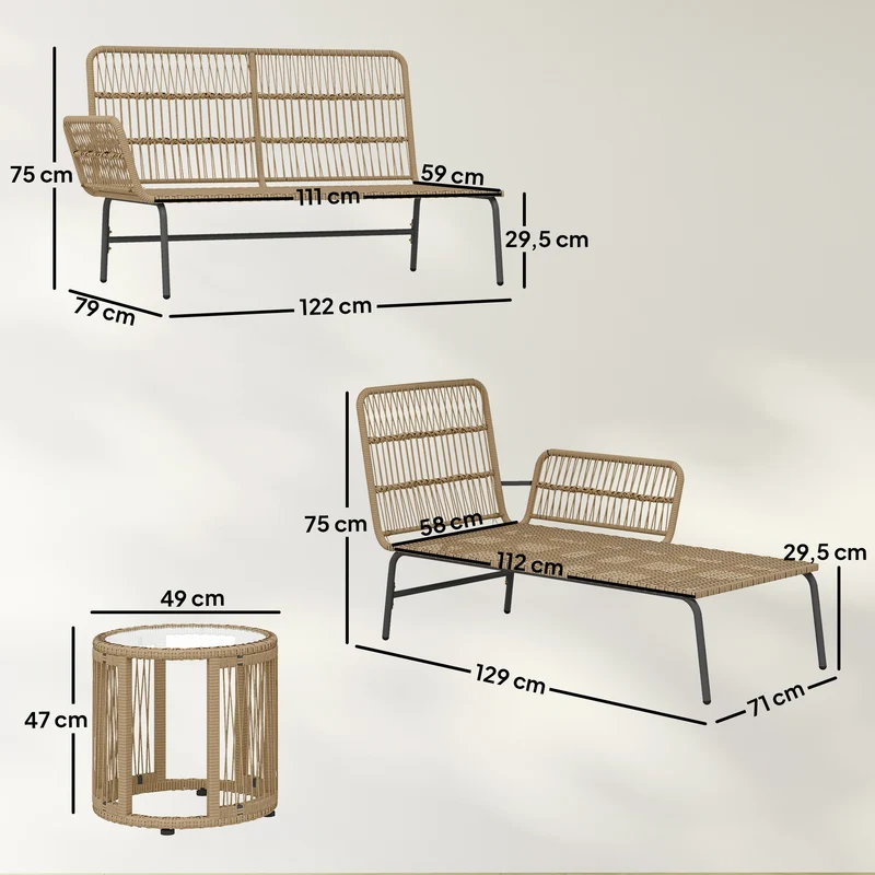 Muebles De Jardín Ratán Outsunny Con Cojines Crema Para Patio