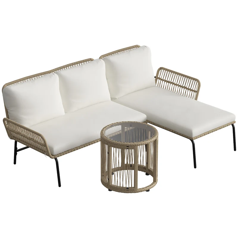 Muebles De Jardín Ratán Outsunny Con Cojines Crema Para Patio
