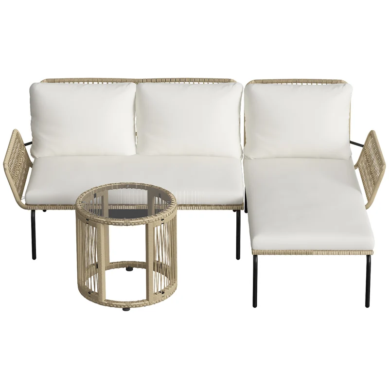 Muebles De Jardín Ratán Outsunny Con Cojines Crema Para Patio