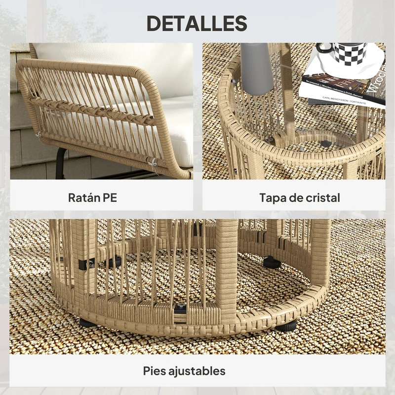 Muebles De Jardín Ratán Outsunny Con Cojines Crema Para Patio