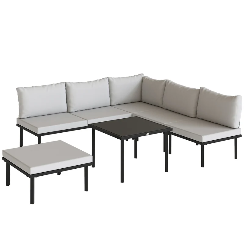 Outsunny Conjunto De Jardín Exterior 6 Piezas En Forma De L Cojines Gris Claro