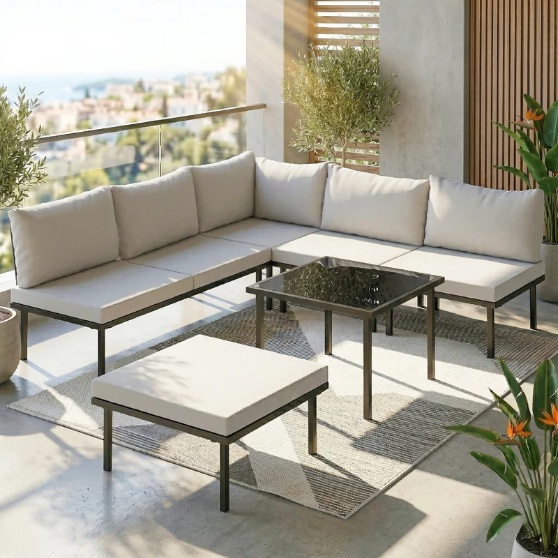 Outsunny Conjunto De Jardín Exterior 6 Piezas En Forma De L Cojines Gris Claro