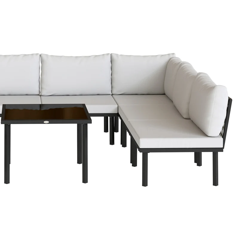 Outsunny Conjunto De Jardín Exterior 6 Piezas En Forma De L Cojines Gris Claro