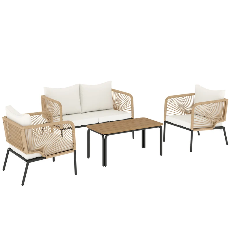 Outsunny Conjunto Jardín Exterior De 4 Piezas Sofá 2 Plazas 2 Sillones Mesa Wpc