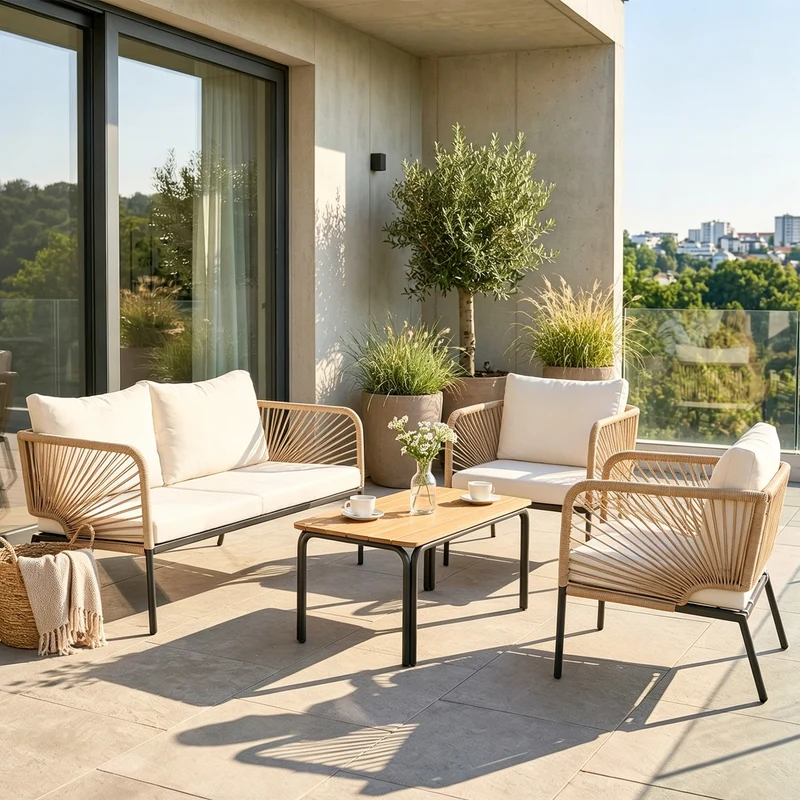 Outsunny Conjunto Jardín Exterior De 4 Piezas Sofá 2 Plazas 2 Sillones Mesa Wpc