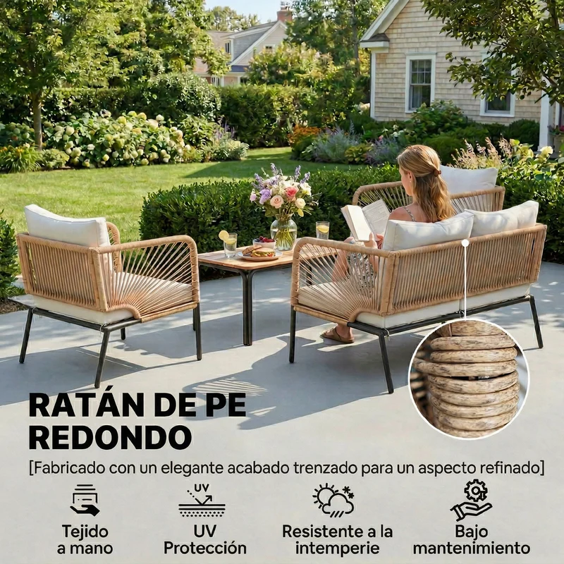 Outsunny Conjunto Jardín Exterior De 4 Piezas Sofá 2 Plazas 2 Sillones Mesa Wpc