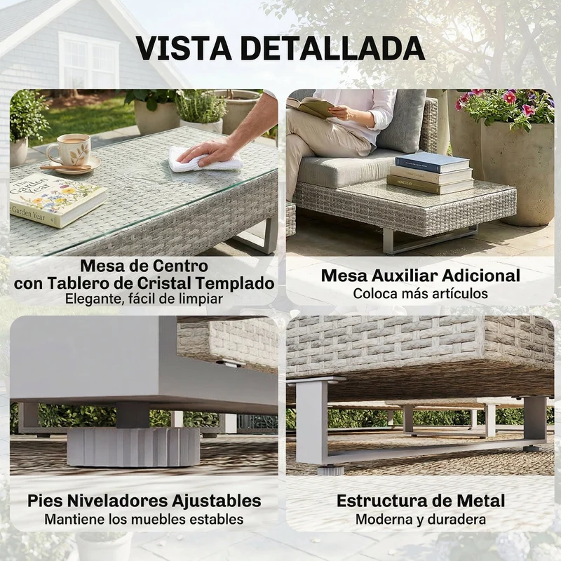 Outsunny Conjunto Muebles Jardín Exterior De Ratán De 3 Piezas Cojines Gris