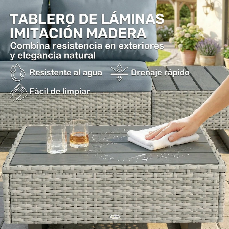 Outsunny Conjunto De Jardín De Ratán De 3 Piezas Respaldo Ajustable Gris