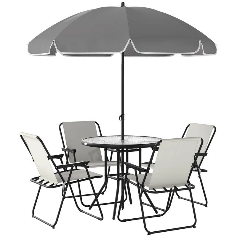 Outsunny Conjunto De Mesa Y Sillas Jardín De 6 Piezas Con Sillas Mesa Y Parasol