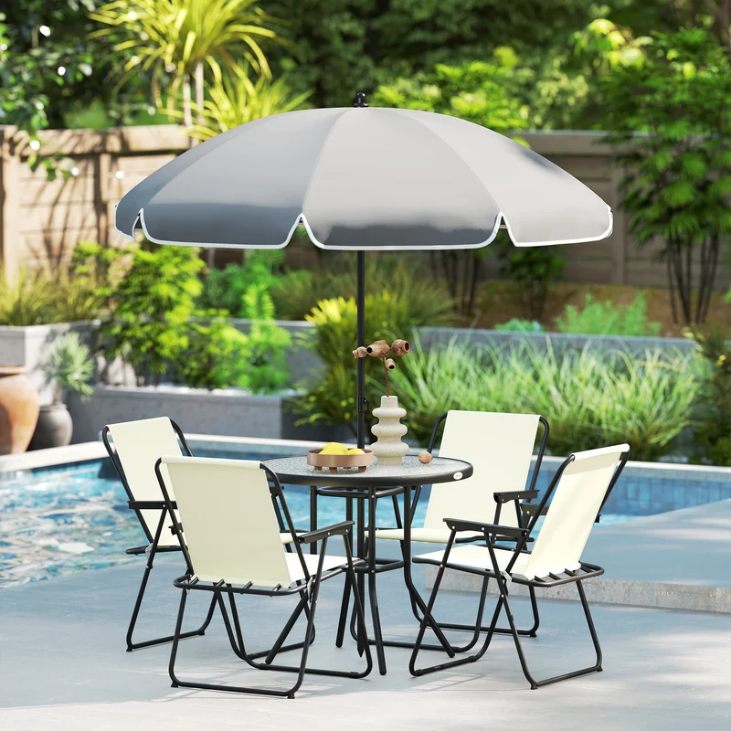Outsunny Conjunto De Mesa Y Sillas Jardín De 6 Piezas Con Sillas Mesa Y Parasol