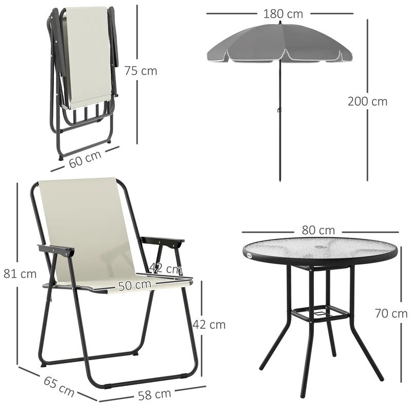 Outsunny Conjunto De Mesa Y Sillas Jardín De 6 Piezas Con Sillas Mesa Y Parasol