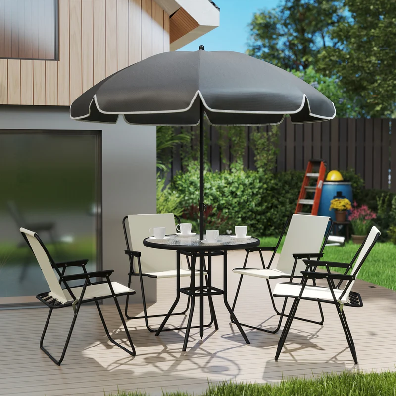 Outsunny Conjunto De Mesa Y Sillas Jardín De 6 Piezas Con Sillas Mesa Y Parasol