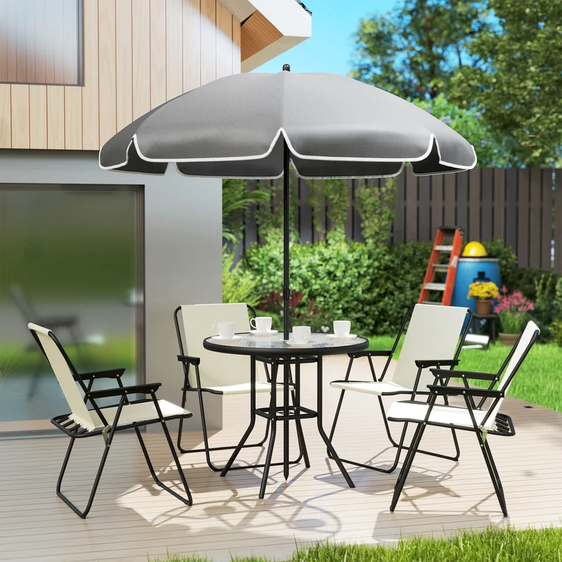 Outsunny Conjunto De Mesa Y Sillas Jardín De 6 Piezas Con Sillas Mesa Y Parasol
