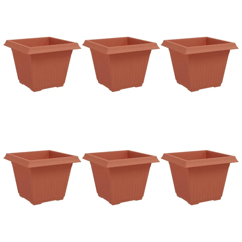 Maceta Cuadrada Para Flores 6 Uds. Rojo Ladrillo Plástico