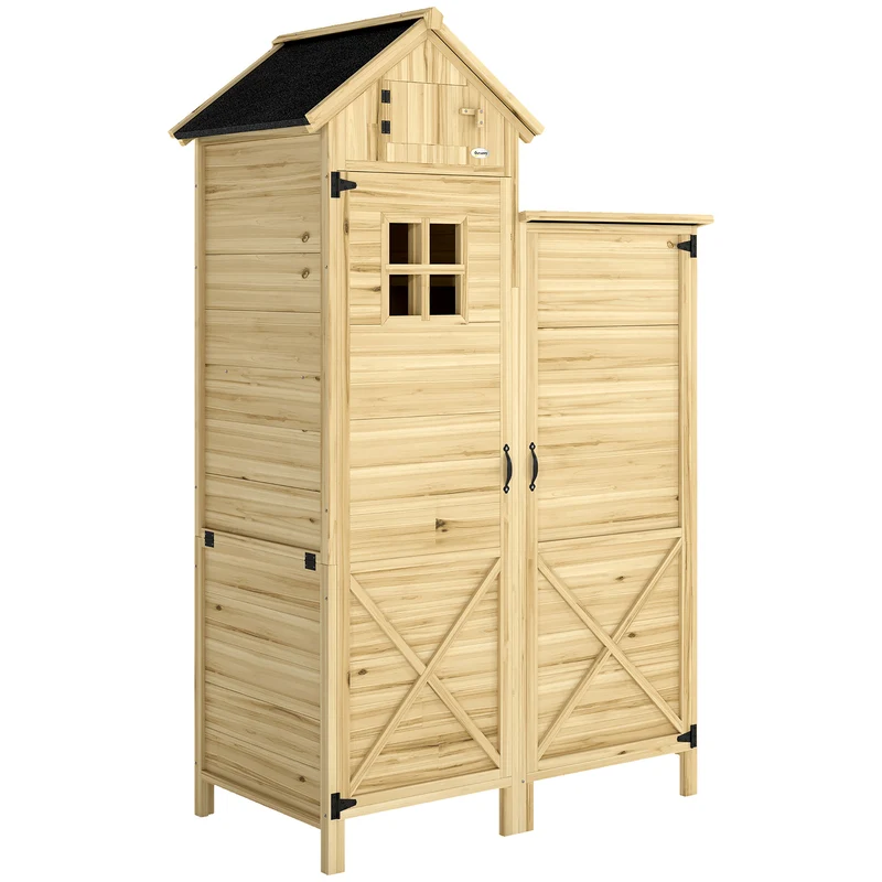 Outsunny Caseta De Jardín De Madera 106x57x167 Cm Con Doble Zona Y 2 Estantes