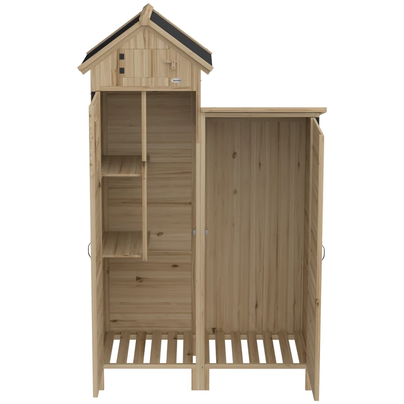 Outsunny Caseta De Jardín De Madera 106x57x167 Cm Con Doble Zona Y 2 Estantes