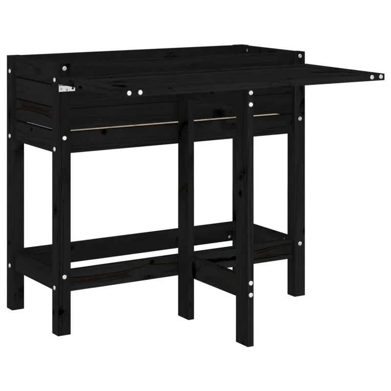 Jardinera Con Tapa Plegable Madera Maciza De Pino Negro