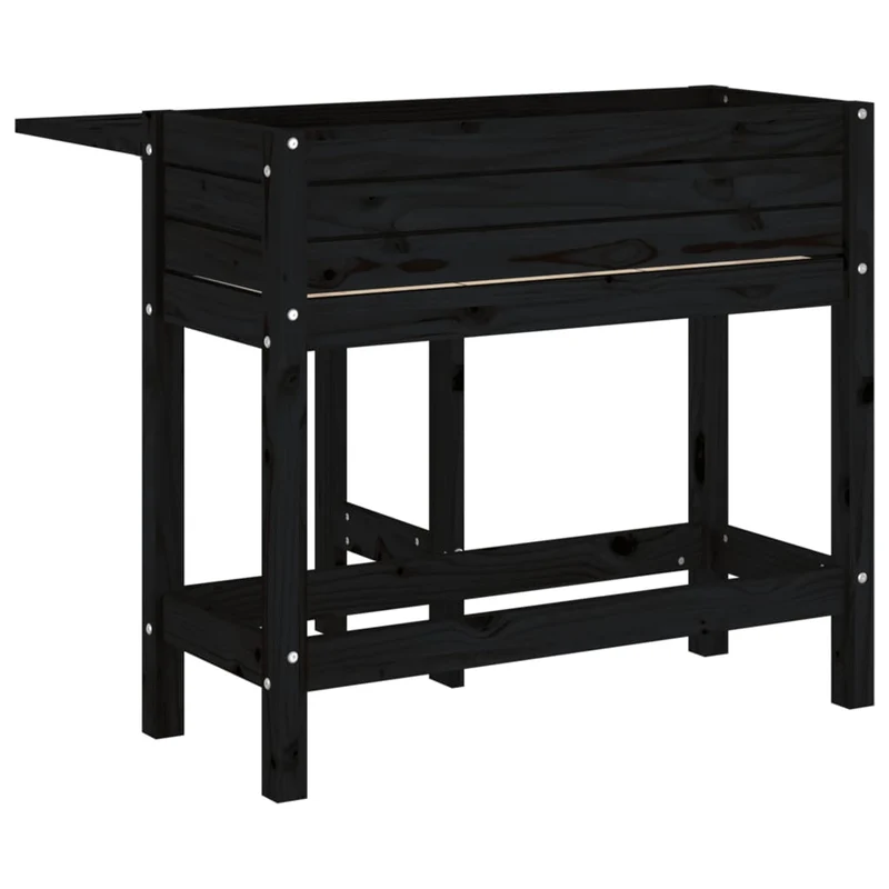 Jardinera Con Tapa Plegable Madera Maciza De Pino Negro